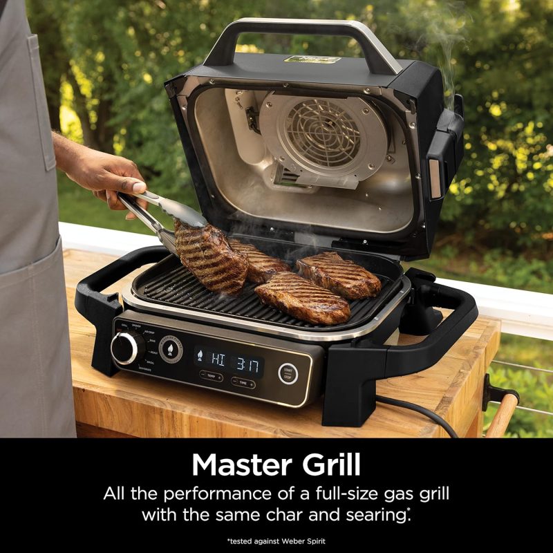 7-in-1 Grill & Smoker with Thermometer, Air Fryer, BBQ, Bake, Roast, Broil – Portable Electric Outdoor Grill, Grey - Image 20