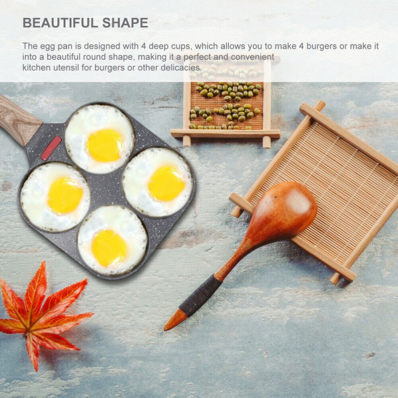 4 Hole Omelet Pan- Burger, Egg, Ham, Pancake Maker With Free Brush & Spatula - Image 10