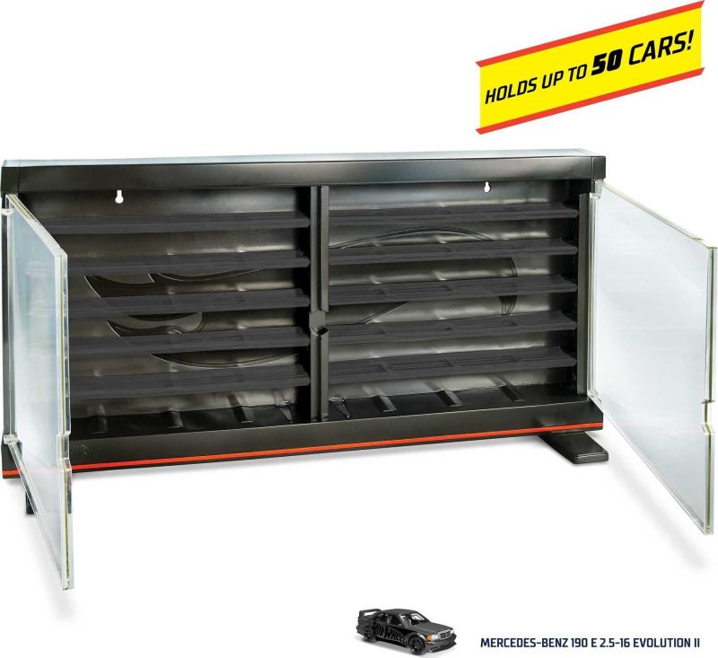 Hot Wheels Display Case with Exclusive Mercedes-Benz 190E 1:64 Scale Sports Car - 图片 3