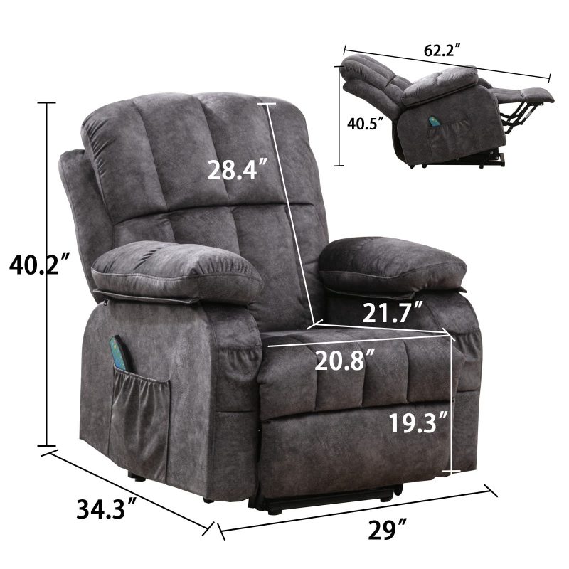 VON RACER Power Lift Recliner Chair with Heat & Massage, USB Port, Side Pockets, Remote Control, Adjustable Reclining for Elderly, Supports 350lb - Image 2
