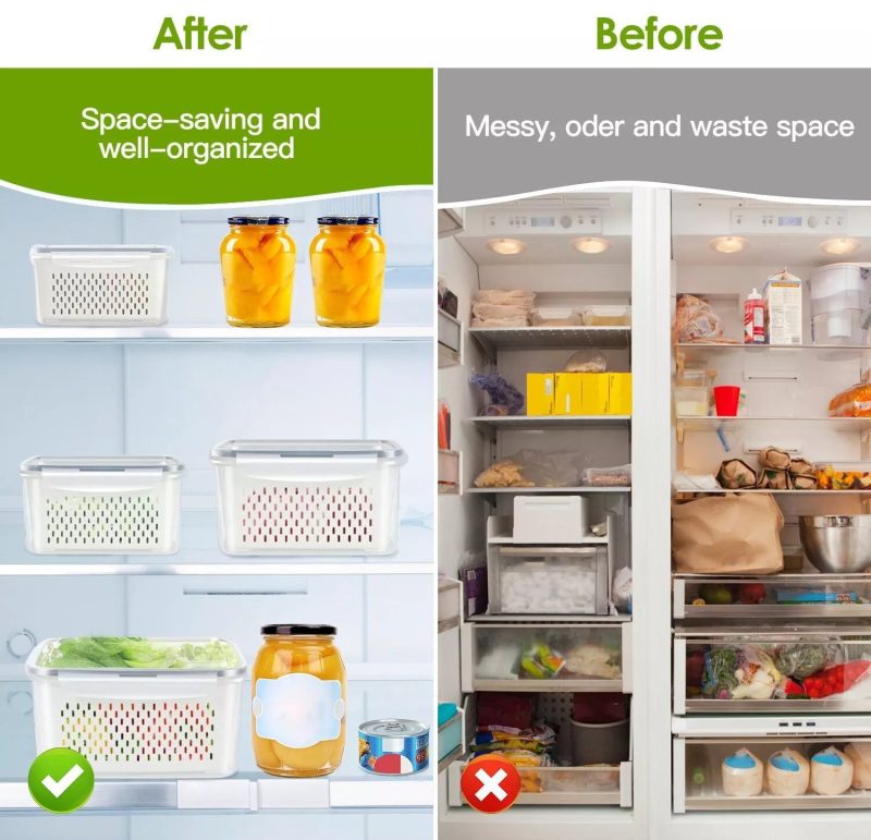 5-Pieces Fruit Vegetable Storage Containers For For Fridge With Lids & Colanders - Image 3