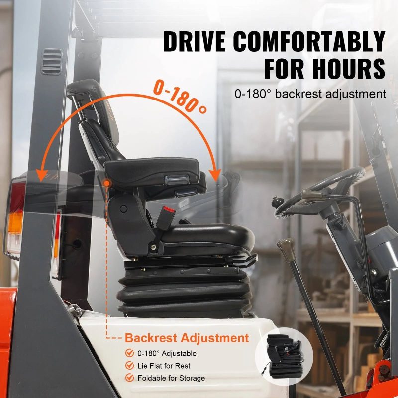 VEVOR Universal Tractor Seat Suspension Fold Down Forklift Seat with Adjustable Angle Back CCZYJZKFSAQDKKFORV0 - MadeInUSA - Image 4