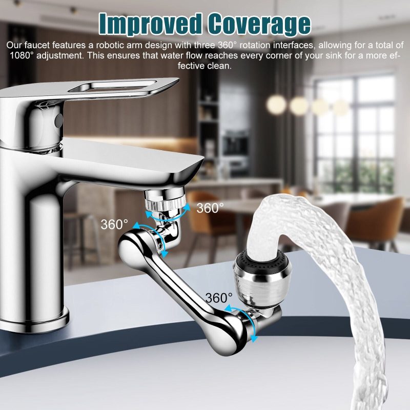 2 Pack Universal 1080° Swivel Extension, Faucet Aerator & Rotater- Robotic Arm Design - Image 2