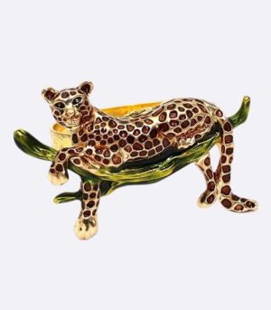 12 Pcs Leopard Napkin Rings Set – Alloy & Enamel, Green/Gold Table Decor