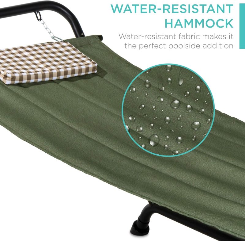 Best Choice Products Outdoor Hammock Bed with Stand for Patio, Backyard, Garden, Poolside w/Weather-Resistant Polyester, 500LB Weight Capacity, Pillow, Storage Pockets - Red - Image 10