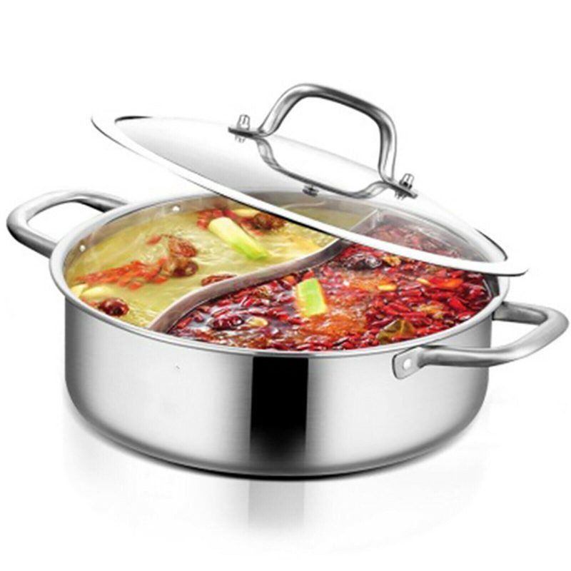 304 Stainless Steel Shabu Shabu Dual Sided Hot Pot W/ Lid And 2 Ladles - Image 28