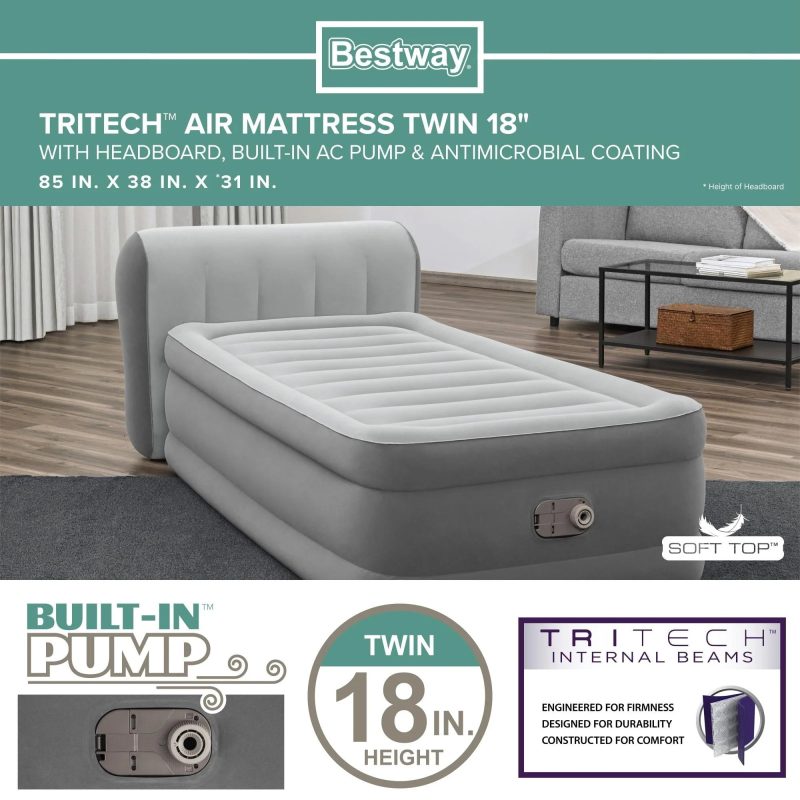 Bestway® Headboard Tritech Airbed Twin 18" with built-in AC pump - Image 3
