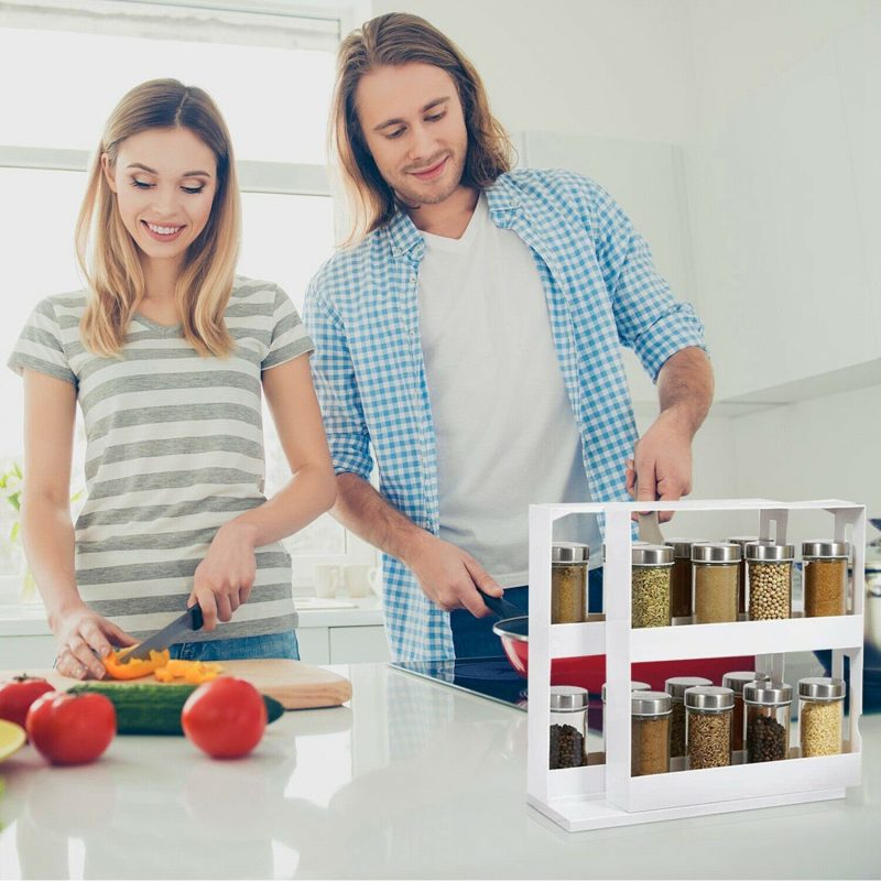2 Tiers Multi Function Kitchen Storage Seasoning Spice Rack, Rotating Organizer - Image 7