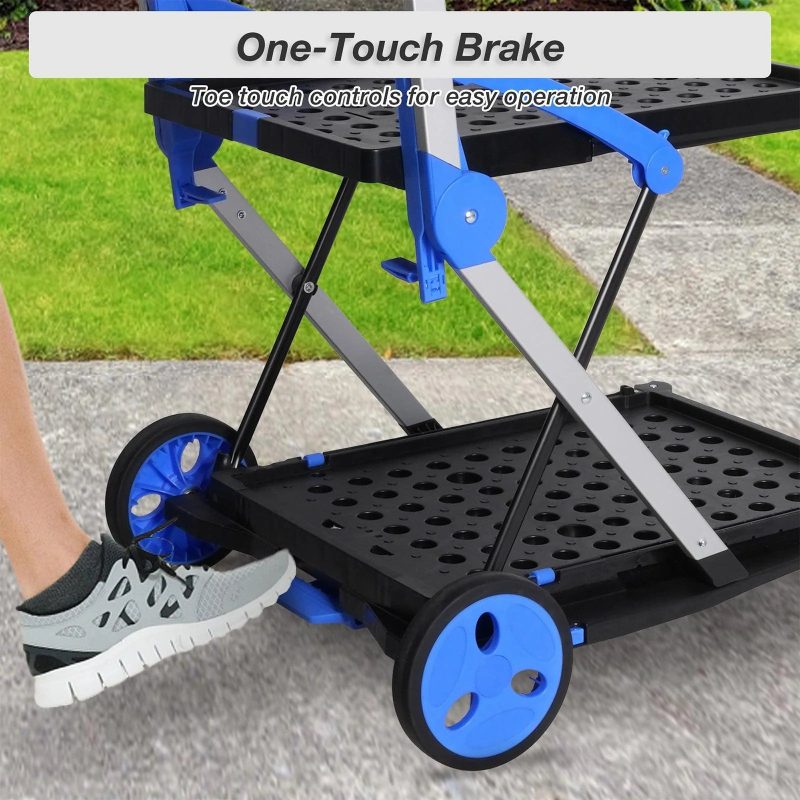 2-Tier Multi-Functional Collapsible Carts Foldable Trolley with Storage Crate Rolling Swivel Wheels - Image 8