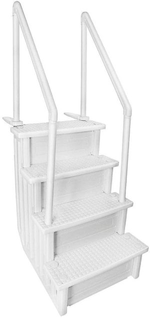 Aqua Select Above Ground Anti-Slip Pool Steps to Deck | Safety Swimming Pool Ladder | Designed for Above Ground Swimming Pools | Holds Up to 400 Pounds | White