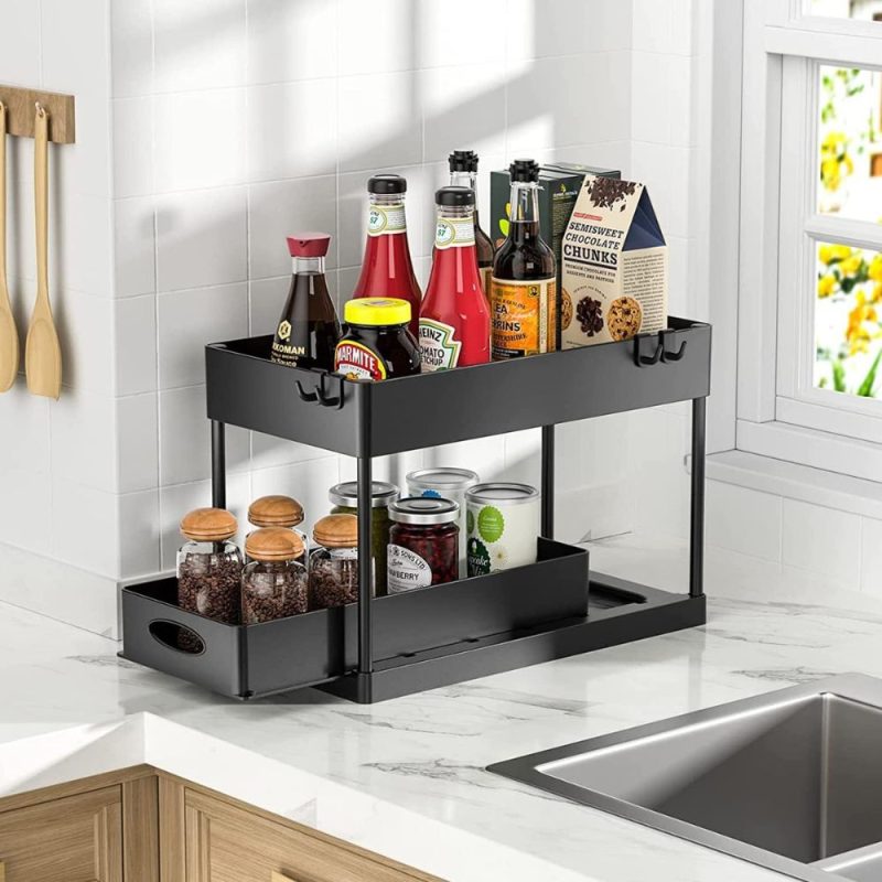2 Tier Pull Out Cabinet Organizer Sliding Storage Rack - Image 6