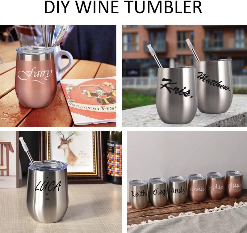 6 Pack 12Oz Stainless Steel, Stemless Wine Tumbler, Glasses Set with Lid & Straw - Image 11
