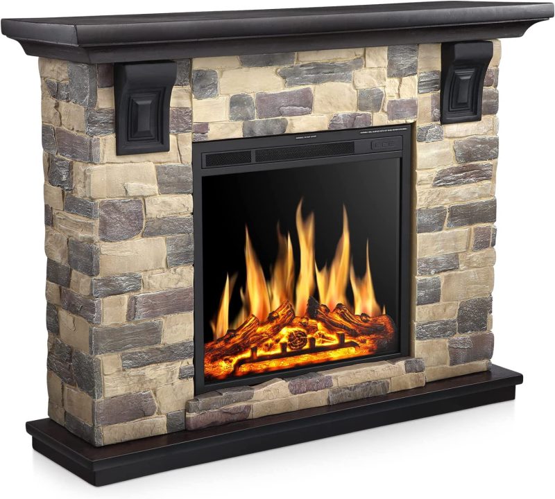 R.W.FLAME Electric Fireplace Mantel Package, 50 inch Freestanding Stone Fireplace Heater TV Stand with Remote Control - Image 7