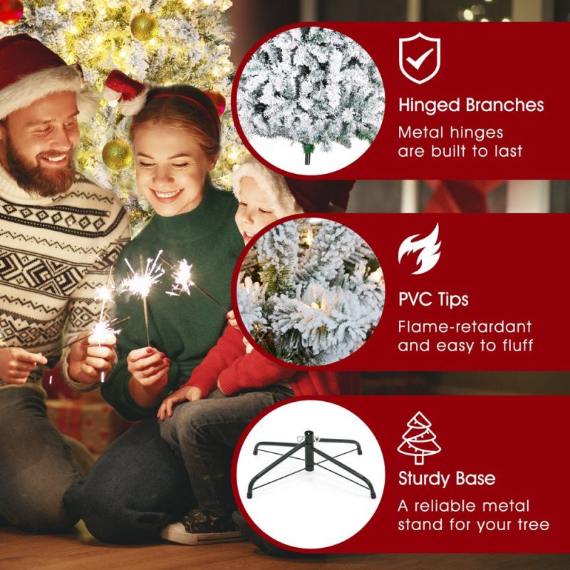 iFanze 6ft Pre-Lit Snow Flocked Christmas Tree with 1000 Tips 250 Warm Lights, Hinged Artificial Holiday Xmas Pine Tree - 图片 3