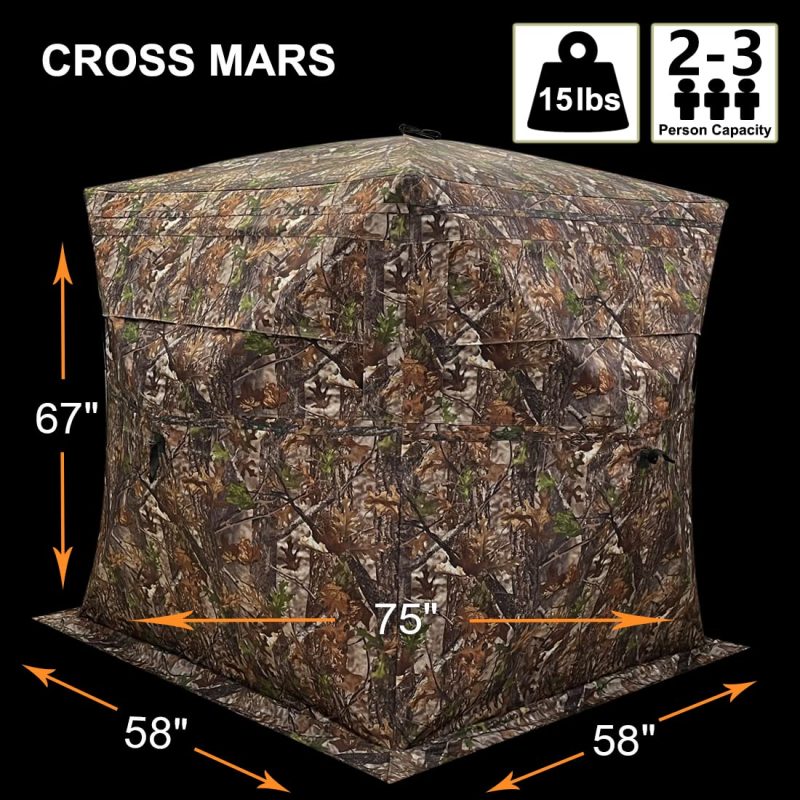 CROSS MARS Portable 2-3 Person 270 Degree See Through Hunting Blind Ground Camouflage Pop Up Hub Turkey Deer Blinds Tent - Image 4