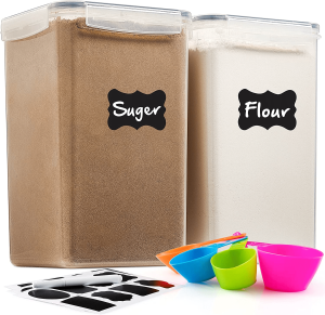 2 Pack Extra Large Airtight Food Storage Containers – 6.5L / 220 Oz Flour With Labels, Marker & Spoon Set
