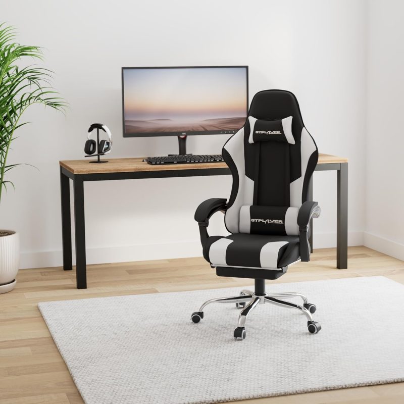 GTPLAYER Gaming Chair, Computer Chair with Footrest and Lumbar Support, Height Adjustable Game Chair with 360  -Swivel Seat and Headrest and for Office or Gaming (White) - Image 48