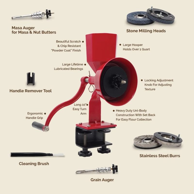 Manual Manual Grain Mill Red Miracle Primary Deluxe Dry and Oily grain - Kitchen flour mill, wheat stone mill - Image 6