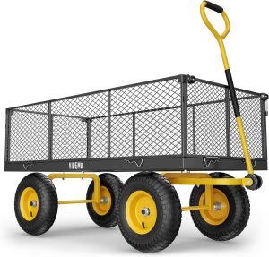 Steel Garden Cart, 2-in-1 1400 lbs Heavy Duty Utility Wagon, with Removable Mesh Sides to Convert into Flatbed, 240° U-Turn 13" Pneumatic Tires Garden Wagon for Farm Yard Lawn Garden Camping