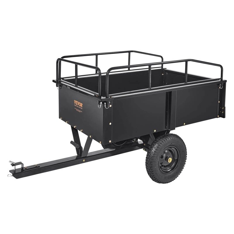 VEVOR ATV Trailer Heavy Duty Steel Dump Cart Tow Behind, 750 lbs 15 Cubic Feet, Garden Utility Trailer Yard Trailers with Removable Sides for Riding - MadeInUSA