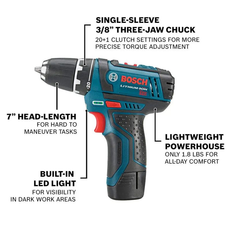 BOSCH CLPK22-120 12V Max Cordless 2-Tool 3/8 in. Drill/Driver and 1/4 in. Impact Driver Combo Kit with 2 Batteries, Charger and Case,Blue - Image 47