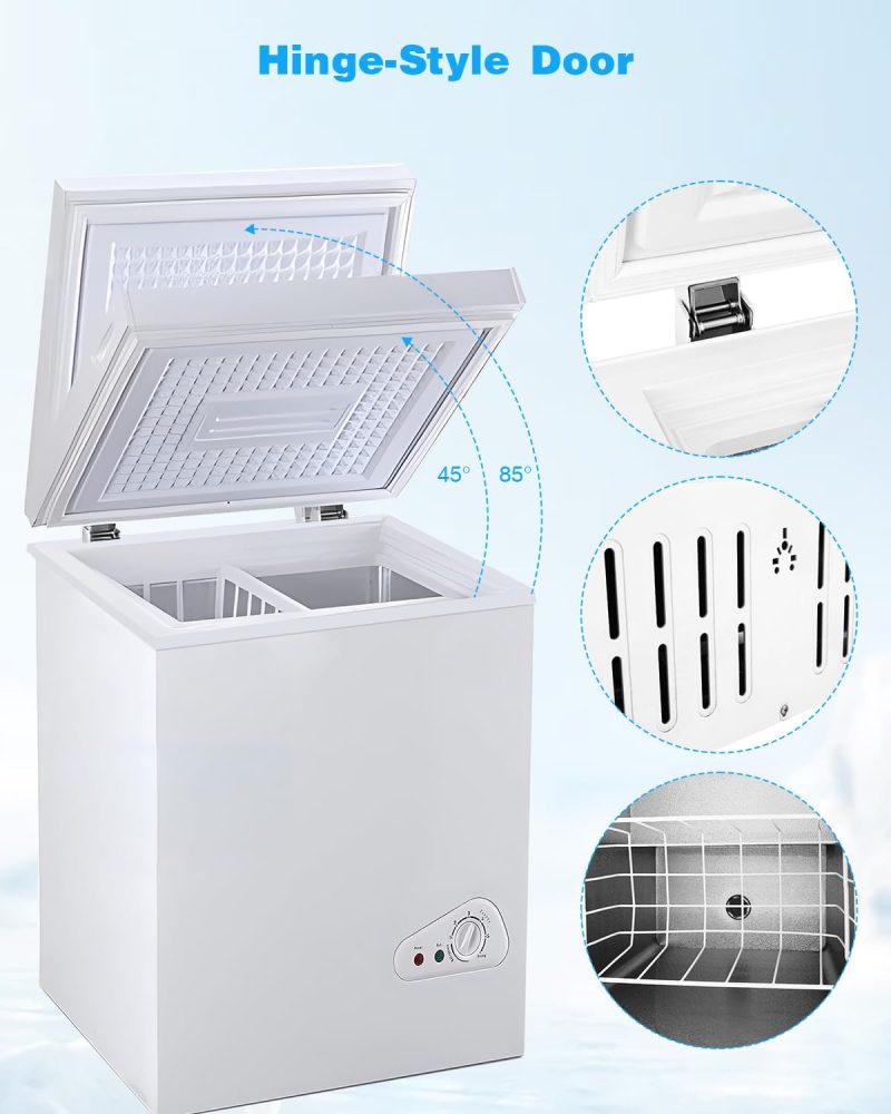 3.5 Cu.Ft Chest Freezer with a Removable Basket 7 Gears Adjustable Temperature Control(-18°F to -46°F), Deep Compact Freezer for Garage, Office, Basement, House, Kitchen, Shop, RVs-White - Image 4