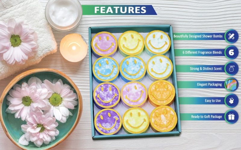 12 Pcs Smiley Face Scented Aromatherapy Shower Bath Bombs Steamer with Essential Oils for Body Restore and Stress Relief - Image 5