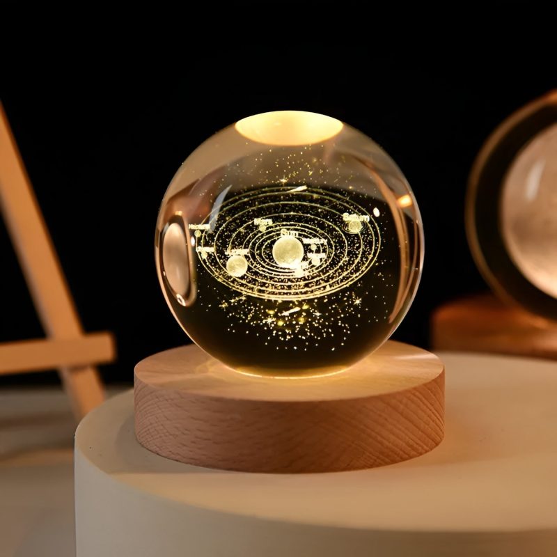 3D Galaxy Crystal Ball Lamp With Wooden Base - Image 5