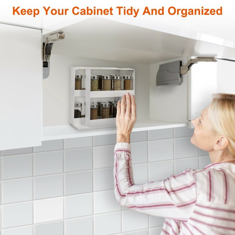 2 Tiers Multi Function Kitchen Storage Seasoning Spice Rack, Rotating Organizer - Image 11