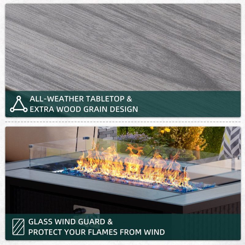 Walsunny 45" Propane Fire Pit Table 50,000 BTU Steel Gas Fire Pit with Lid and Lava Rock Rectangular - Image 2