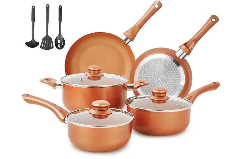 7-10 Piece Multi Color Orange Red Purple Non-Stick Kitchen Cookware Pots and Pans Sets - Image 16