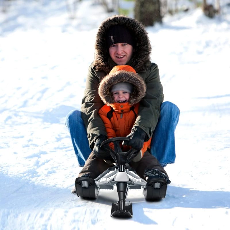 Snow Racer Sled, Ski Sled Slider Board with Steering Wheel, Twin Brakes - Image 12