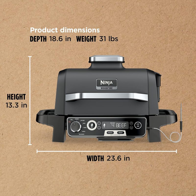 7-in-1 Grill & Smoker with Thermometer, Air Fryer, BBQ, Bake, Roast, Broil – Portable Electric Outdoor Grill, Grey - Image 28