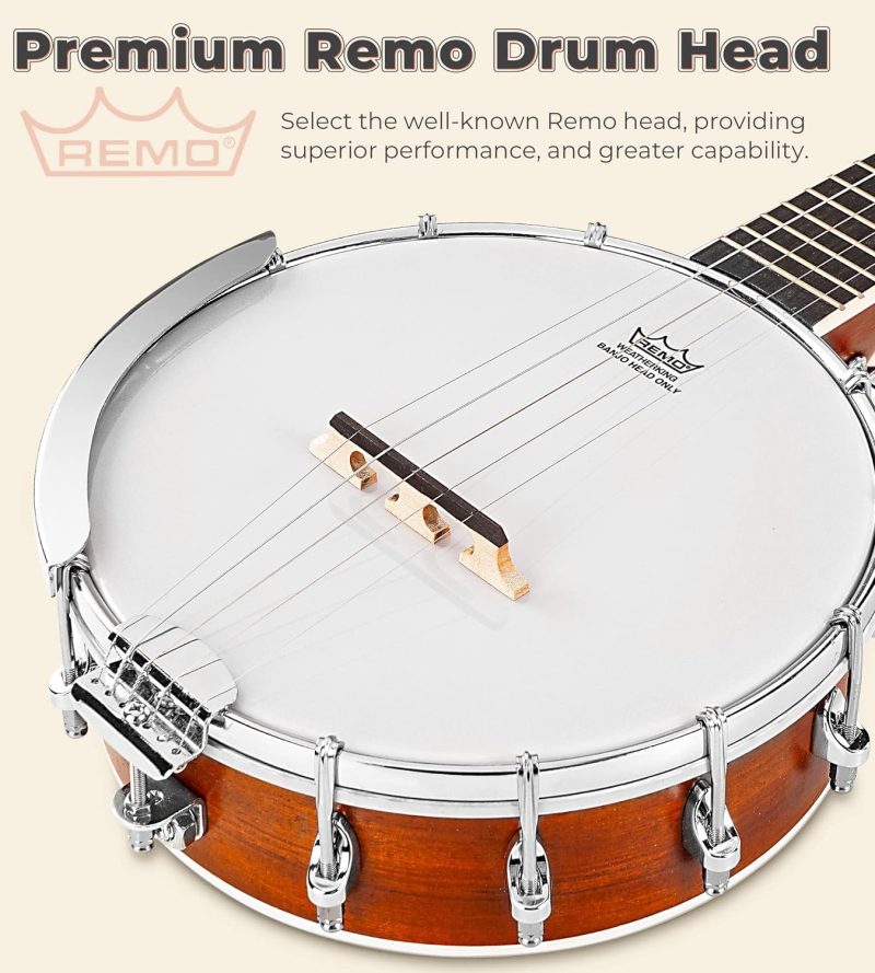 Banjo 5 String Full Size Banjos Set with Resonator, Remo Head, Beginner Banjo Kit with Closed Back, Premium Accessories for Adults, Teenager - Image 2