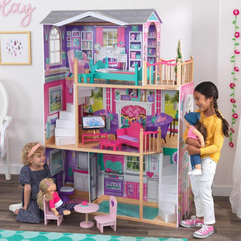 KidKraft 18-Inch Wooden Dollhouse Manor, 3-Level, 12-Piece Furniture, Fits 18′′ Dolls, Over 5ft Tall - Image 4