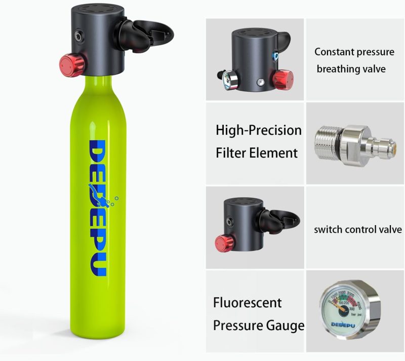 Scuba Diving Tank,0.5L Constant Pressure Mini Scuba Tank, Dive Tanks with On-Off Valve, 5-10 Minutes Underwater Capability, Portable Mini Scuba Tanks, Scuba Diving Tanks with Pump - Image 3