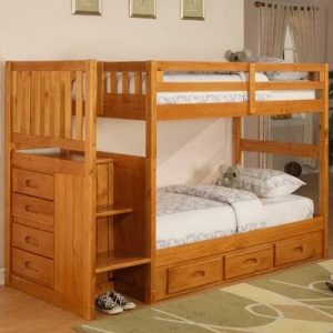 Birch Lane Boone Twin Over Twin Bunk Bed with Storage Drawers, Honey Finish, Kids Bedroom Furniture