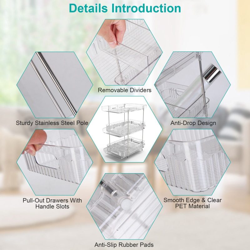2 Sets-  3-Tier Clear Kitchen Organizer with Dividers - Image 11