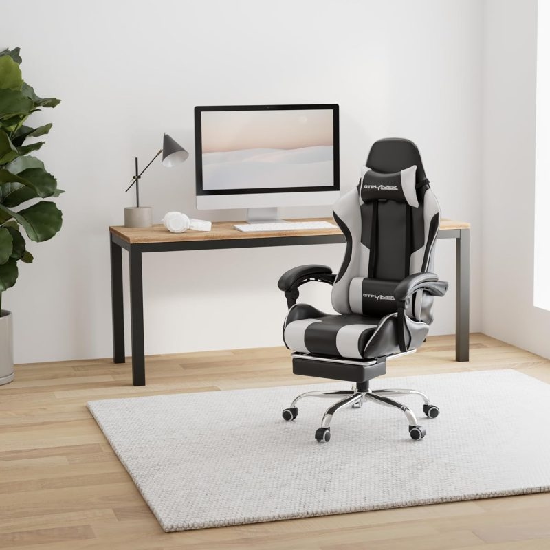 GTPLAYER Gaming Chair, Computer Chair with Footrest and Lumbar Support, Height Adjustable Game Chair with 360  -Swivel Seat and Headrest and for Office or Gaming (White) - Image 15