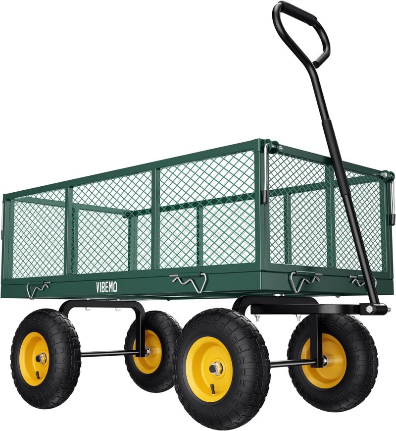 Steel Garden Cart, 2-in-1 1400 lbs Heavy Duty Utility Wagon, with Removable Mesh Sides to Convert into Flatbed, 240° U-Turn 13" Pneumatic Tires Garden Wagon for Farm Yard Lawn Garden Camping - Image 6