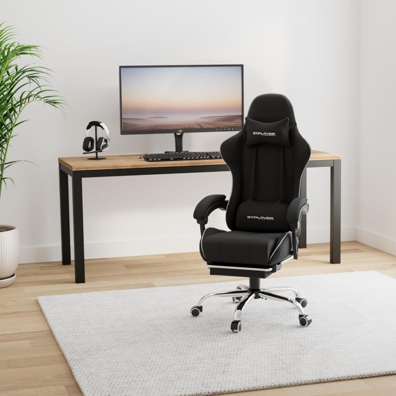 GTPLAYER Gaming Chair, Computer Chair with Footrest and Lumbar Support, Height Adjustable Game Chair with 360  -Swivel Seat and Headrest and for Office or Gaming (White) - Image 26
