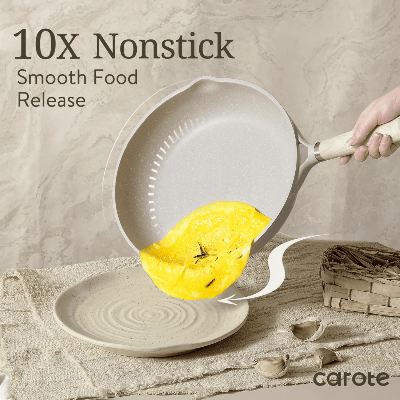 Carote Non Stick Pots and Pans Set, 21 Pcs Induction Kitchen Cookware Sets (Beige Granite) - Image 4