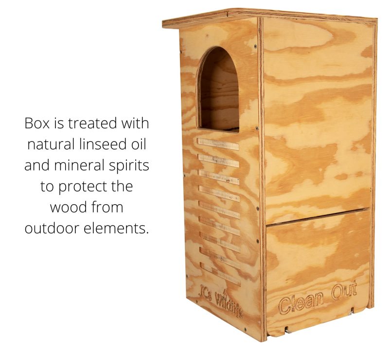 JCs Wildlife Barred Owl Nesting Box – Treated Exterior Grade Plywood – Mounting Hardware and Pine Shavings Included – Dedicated Clean Out Door for Easy Cleaning – Made in The USA - 图片 4