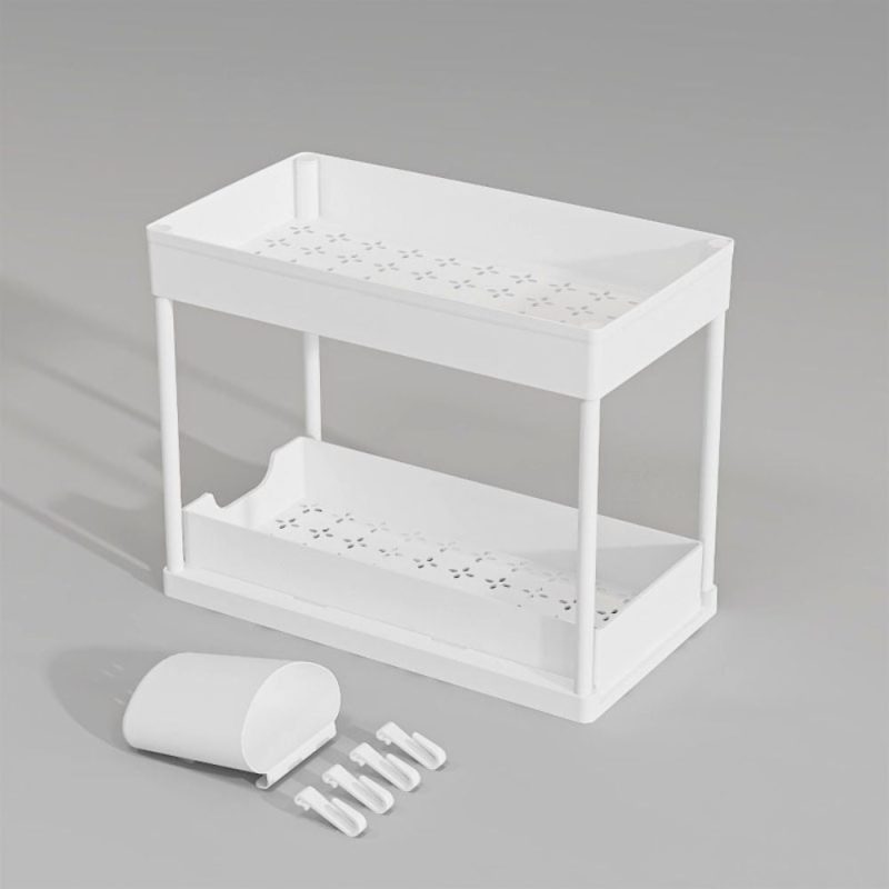 2 Tier Pull Out Cabinet Organizer Sliding Storage Rack - Image 2