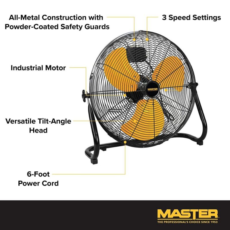 Master 20′′ High Velocity Floor Fan, Direct Drive, 3 Speeds, All-Metal Construction - Image 3