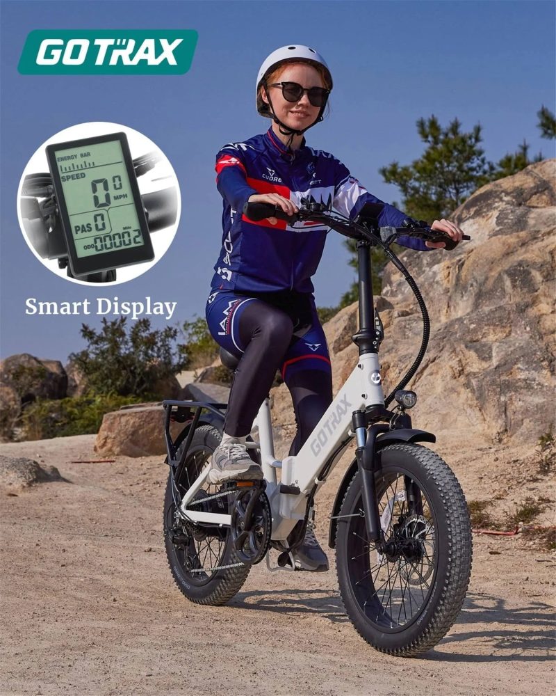 GOTRAX F2 Step-Through Foldable Electric Bike - 20" x 3" Air Filled Tires - 20MPH & up to 40 Mile Range - White - MadeInUSA - Image 8