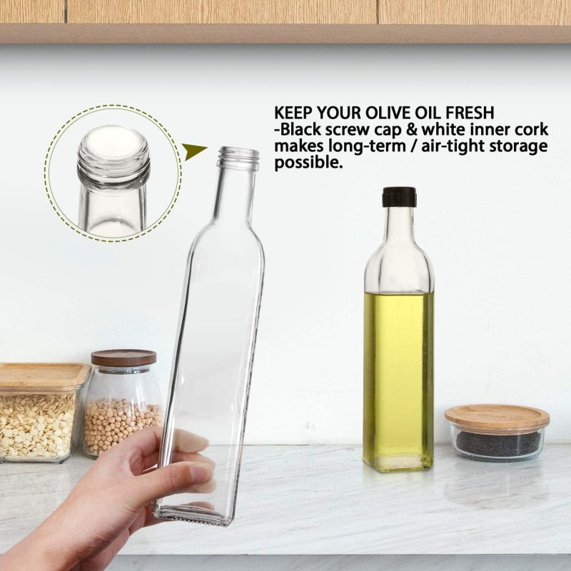 2 PACK, 17 Oz Glass Olive Oil Dispenser Bottle Set – 500ML - Image 3