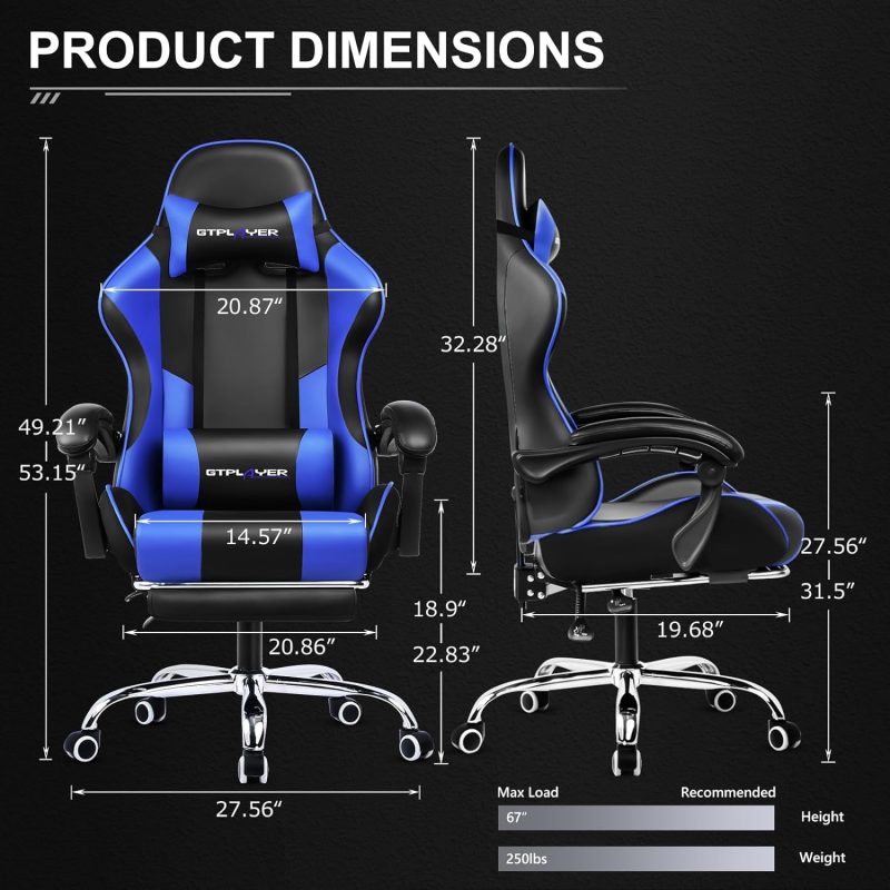 GTPLAYER Gaming Chair, Computer Chair with Footrest and Lumbar Support, Height Adjustable Game Chair with 360  -Swivel Seat and Headrest and for Office or Gaming (White) - Image 57