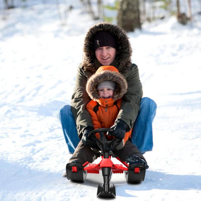 Snow Racer Sled, Ski Sled Slider Board with Steering Wheel, Twin Brakes - Image 2