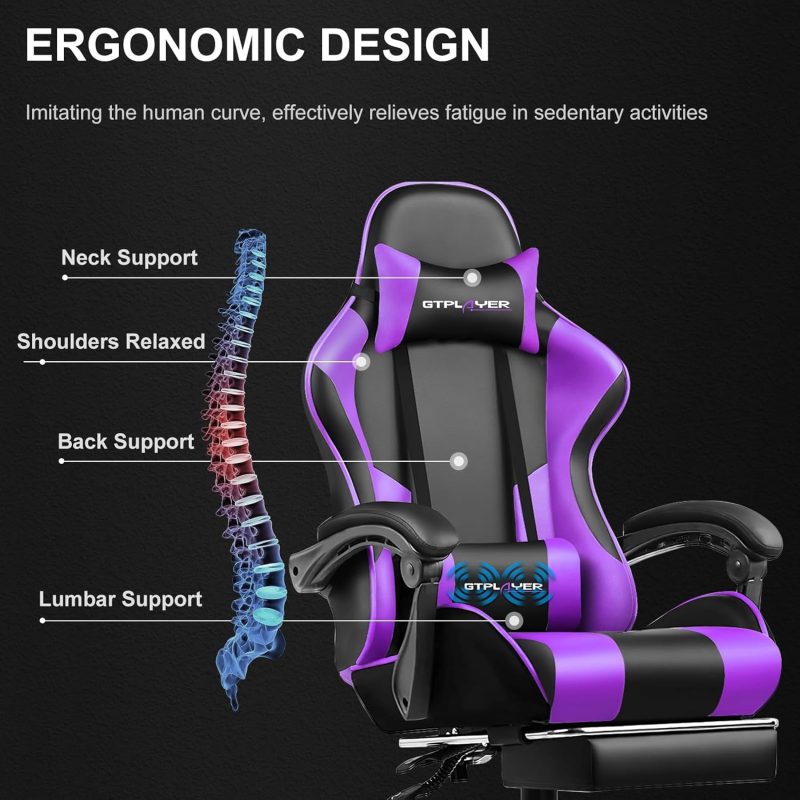 GTPLAYER Gaming Chair, Computer Chair with Footrest and Lumbar Support, Height Adjustable Game Chair with 360  -Swivel Seat and Headrest and for Office or Gaming (White) - Image 14
